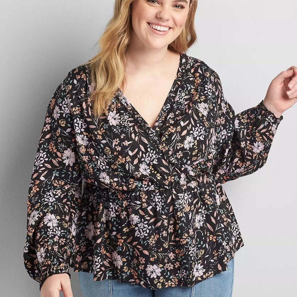 Lane Bryant Ruffle Surplice Peplum Blouse 18/20